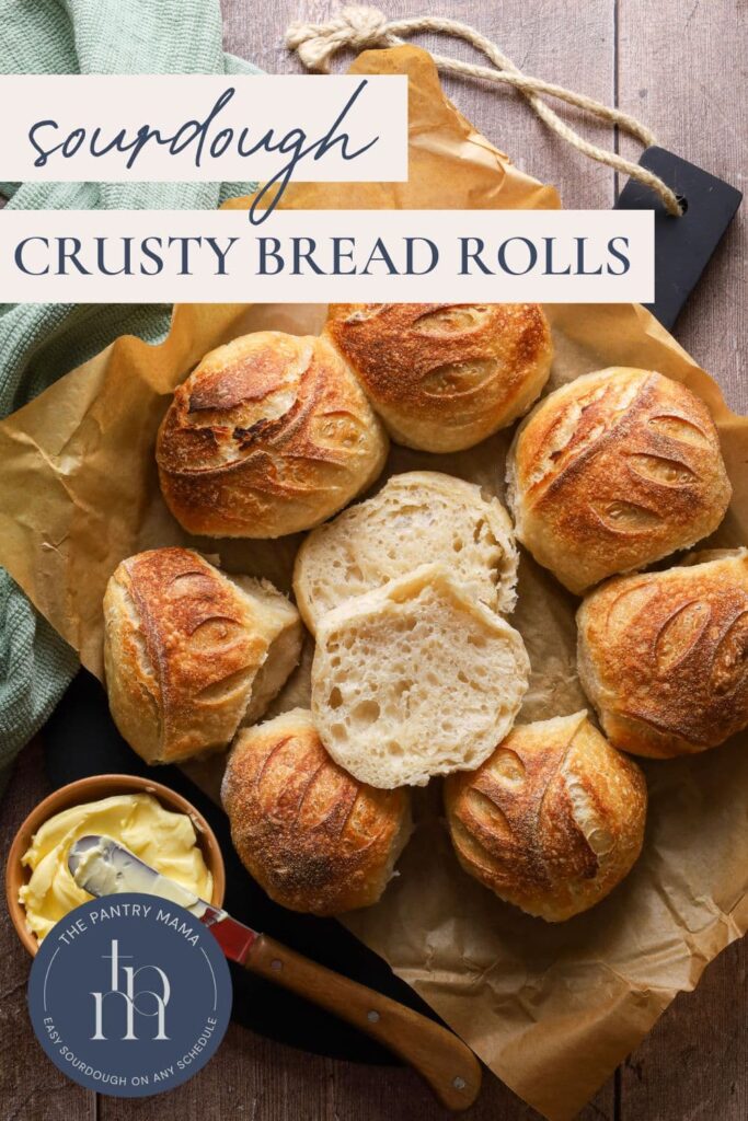 Sourdough Crusty Bread Rolls - Pinterest Image