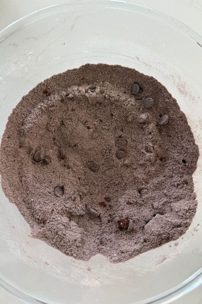 Sourdough Halloween frosted brownies dry ingredients mixed in bowl.