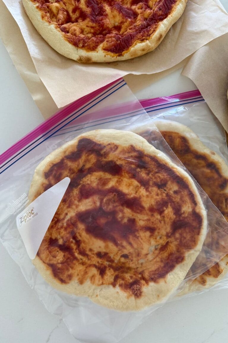 Par baked sourdough pizza bases in a ziplock bag.