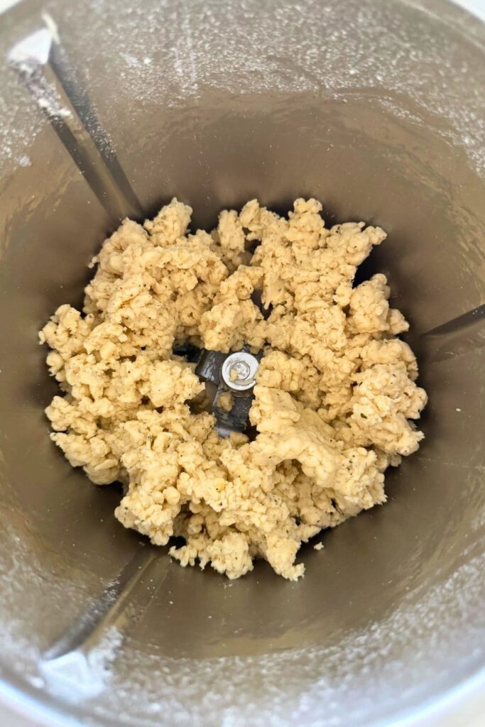 Sourdough ranch cracker dough in a food processor.