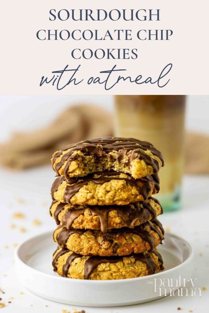 Sourdough Oatmeal Chocolate Chip Cookies Pinterest Pin image.